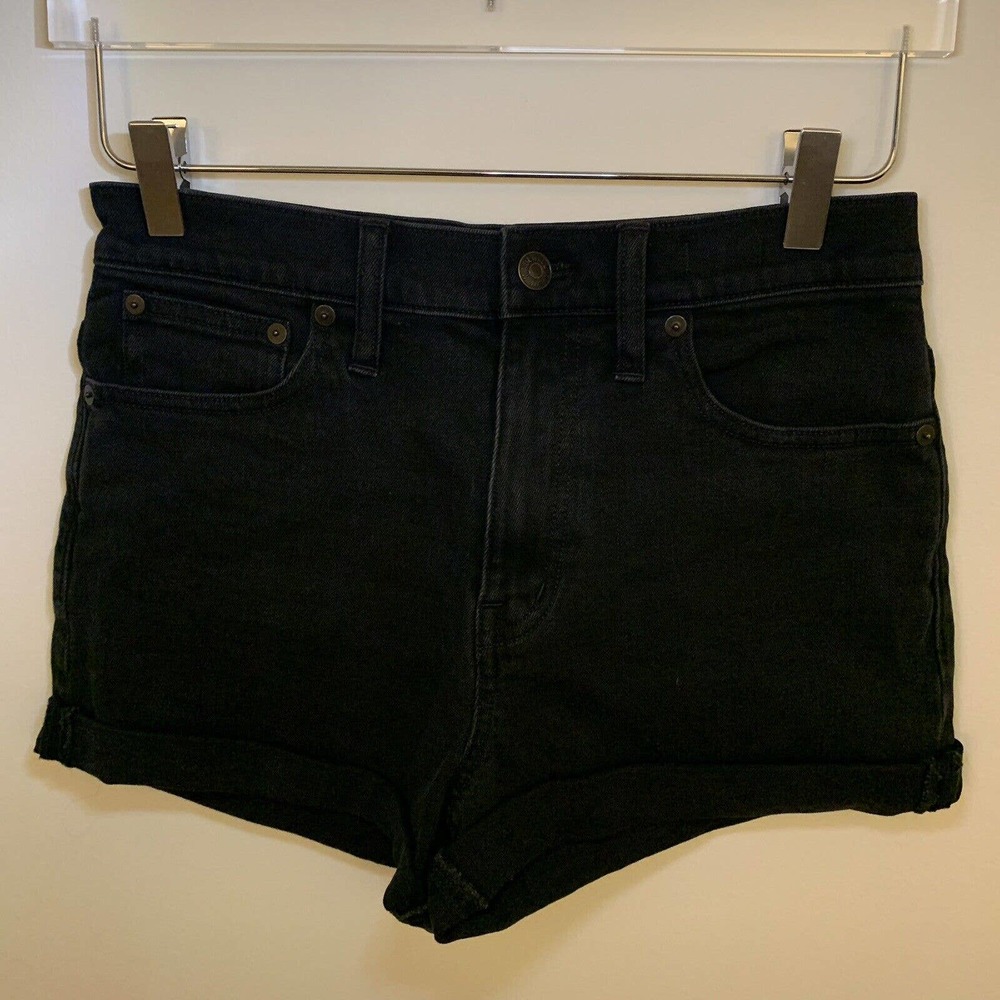 Madewell Shorts Women's 27 Mom Jean Denim Cutoff Cuffed Hem High Rise Blk Cotton